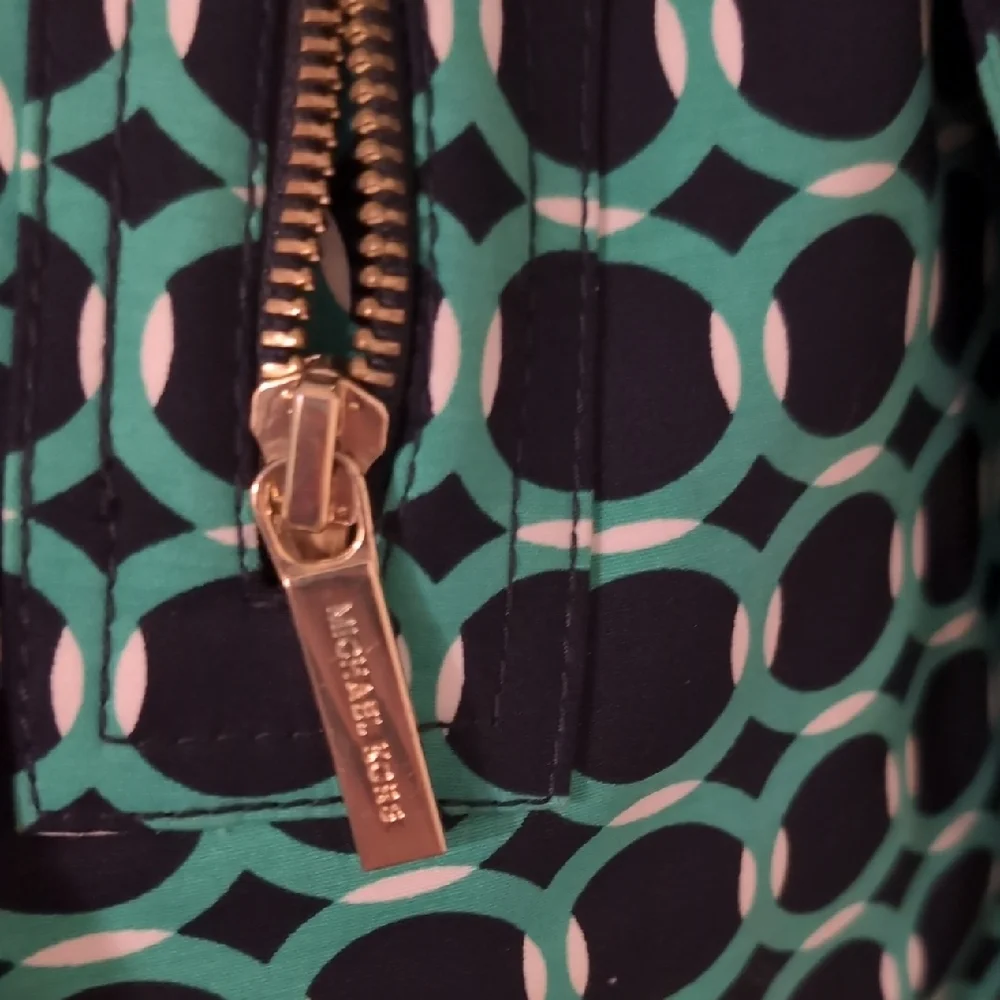 Michael Kors Green/Navy Geometric Trench Coat - Picture 3 of 4